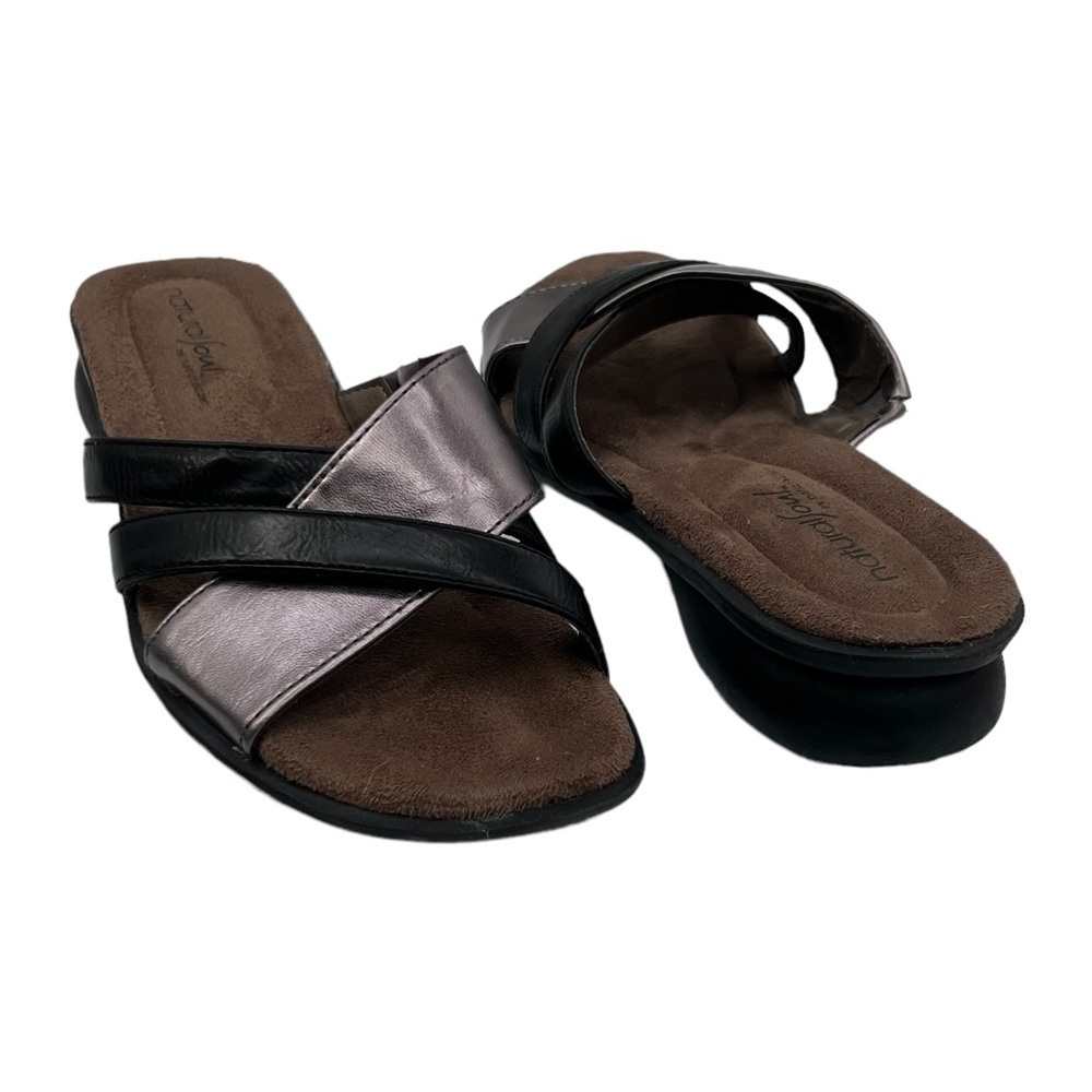 Naturalizer Natural Soul Black Pewter Jimena Strappy Sandals Size 6 Women's